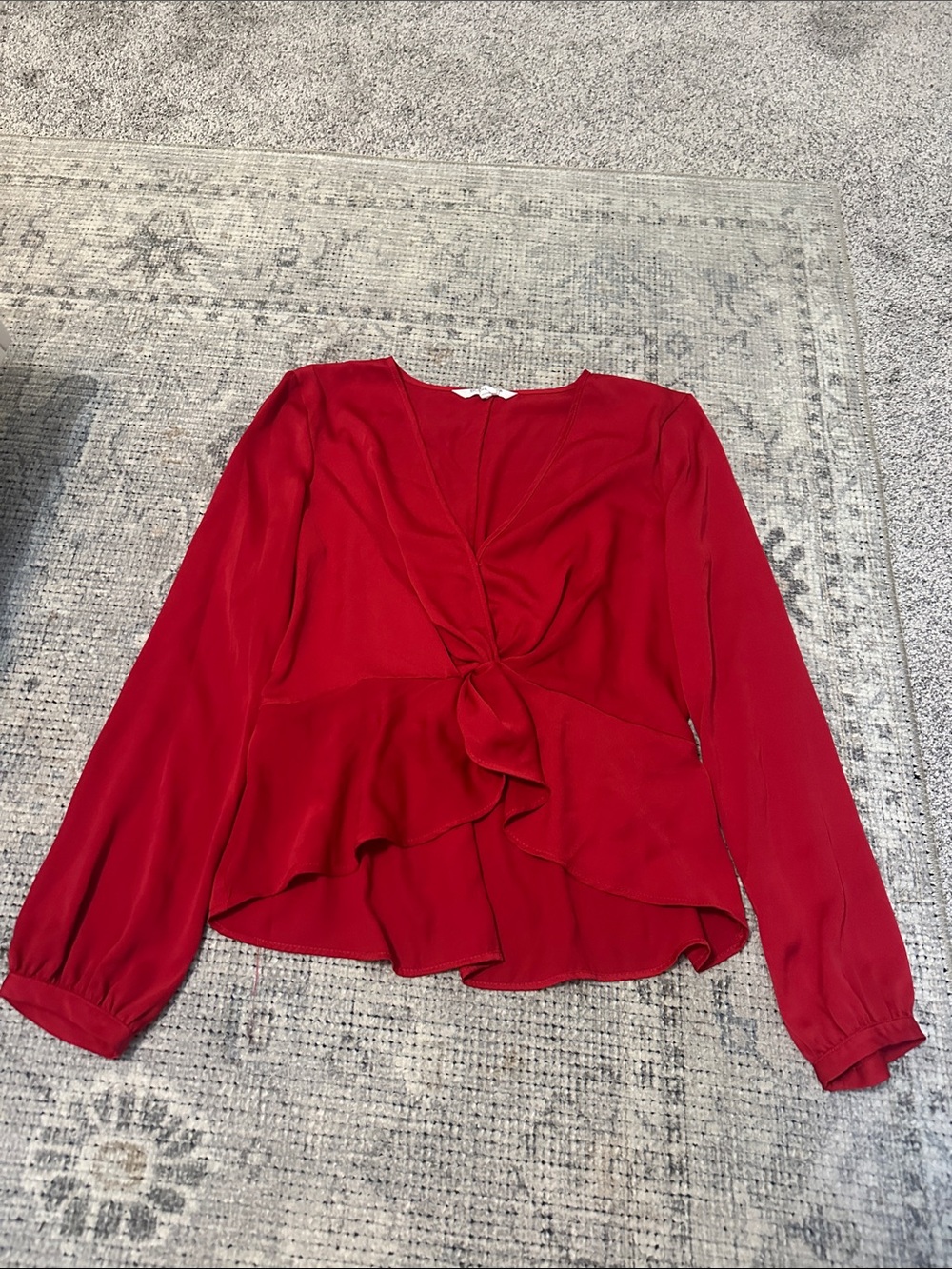 BCBGeneration Red Twist-Front Ruffled Blouse